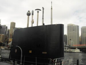 Australian Submarine HMAS Onslow Sail with Raised Masts   